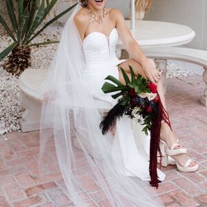 Drop veil with blusher bridal illusion tulle Cathedral length